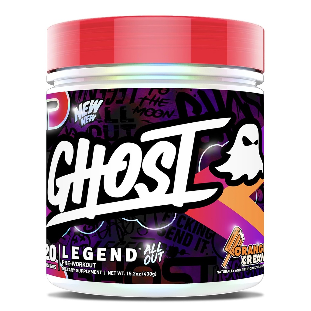 GHOST Legend All Out Pre-Workout Powder, Orange Cream - 20 서빙 - 남성 및 여성을위한 사전 운동 보충 - 에너지 및 펌프 - 카페인, Citrulline, Beta Alanine, Betaine, NO3-T Sugar Free
