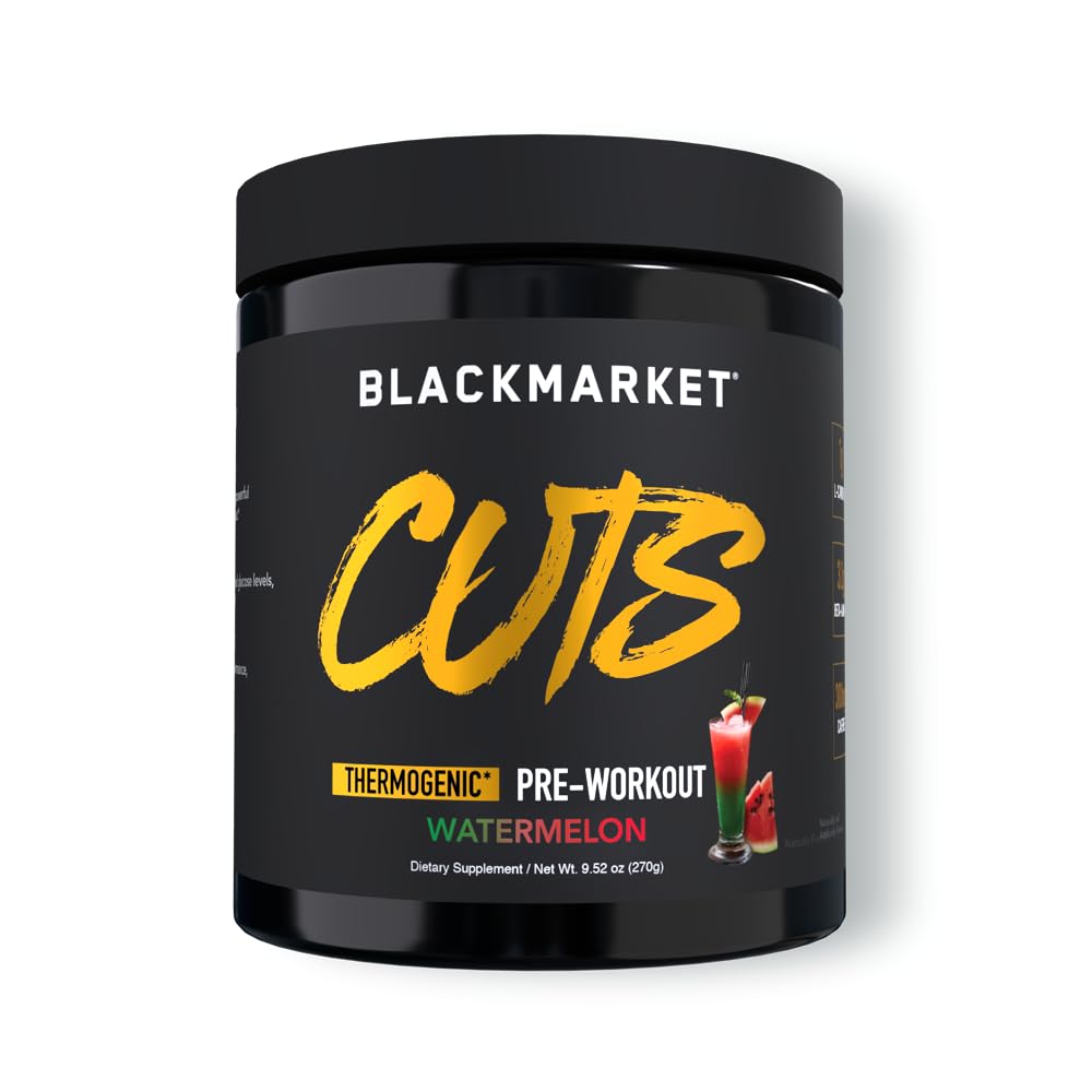 BLACKMARKET CUTS Pre Workout - 남성 및 여성을위한 맛있는 에너지 분말 음료 혼합, 근육 정의, Thermogenic, Creatine 무료 (수박, 30 인분)