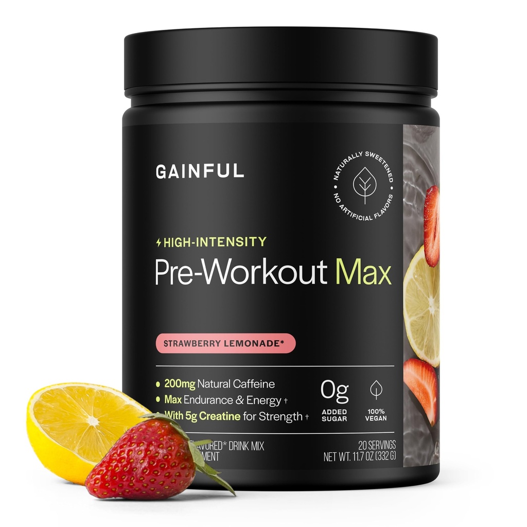 200mg Caffeine, 5g Creatine, Strawberry Lemonade 풍미, 지원 에너지, 힘, 내구시간, & 회복, BCAAs, beta Alanine, L-Citrulline, 20의 서빙을 가진 매우 고강도 전 운동 분말