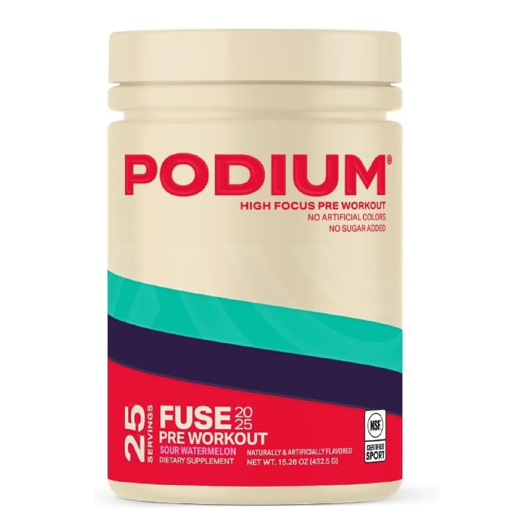 Podium Nutrition, Fuse 2025 Pre Workout Powder, Sour Watermelon, 25 서빙, Beta Alanine 및 Caffeine for Energy, 글루텐 무료, 소이 무료, 낙농 무료