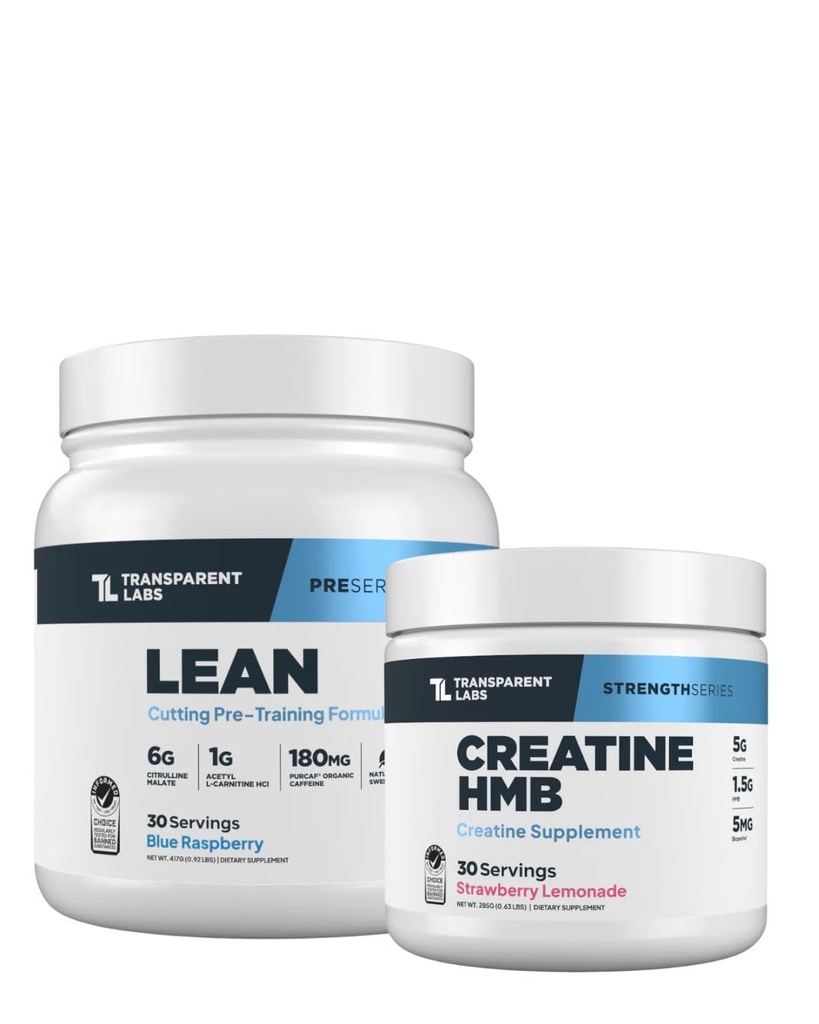 투명 연구소 Lean Pre-Workout (30 서빙, 블루 라즈베리) & Creatine HMB (30 서빙, Strawberry Lemonade)