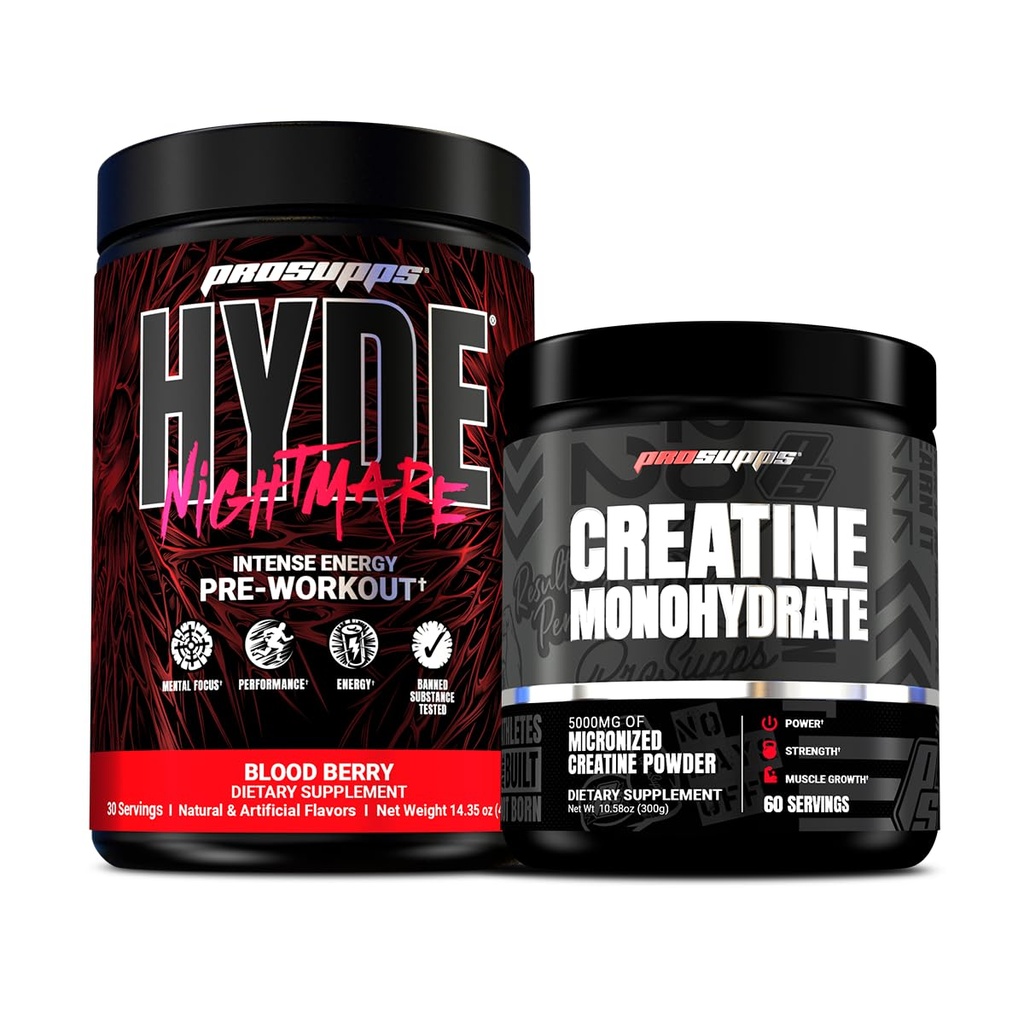 PROSUPPS Hyde Nightmare 강렬한 에너지 전 운동, 혈액 베리 및 Creatine 300 번들