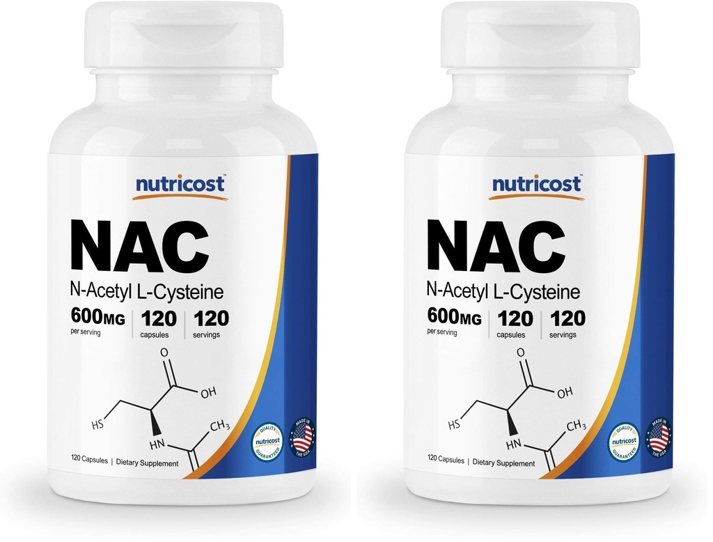 Nutricost N-Acetyl L-Cysteine (NAC) 600mg, 120 채식 캡슐 - Non-GMO, 글루텐 무료, 채식 모자 (팩 2)