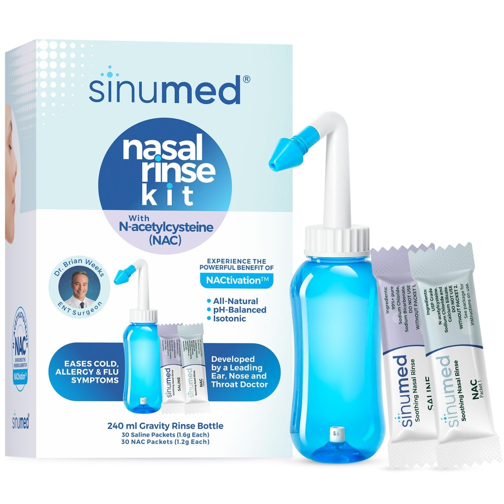 Sinus Rinse, 60PK Nasal Rinse Packets NAC와 Saline, Gravity Rinse Bottle, Neti Pot에 대안, 알레르기, 혼잡, 냉증 (NAC 60PK를 가진 중력 병)