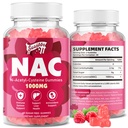 NAC Gummies Sugar-Free, N-Acetyl Cysteine NAC 보충 1000mg 항 산화제, 면역 지원, 비 GMO, 글루텐 프리, Vegan – 라즈베리 맛, 60 구미