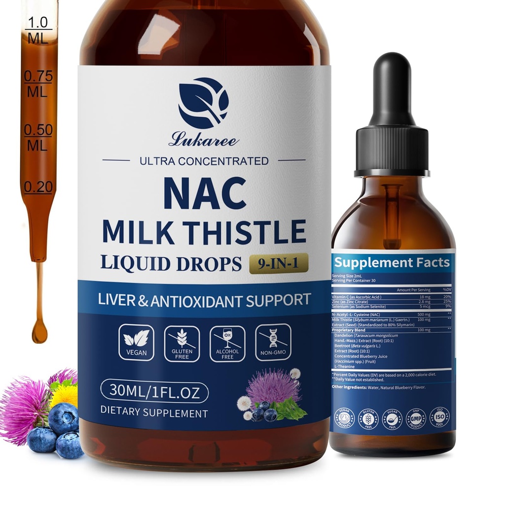 Lukaree Liposomal NAC 보충교재 N-Acetyl-L-Cysteine 우유 이틀을 가진 600mg - NAC 아미노산은 간 & Kidney Support*, Lung, 산화 방지제 & 면역성이 있는 Support*- Vegan, 비 GMO- 2oz를 위한 w/Selenium를 떨어뜨립니다