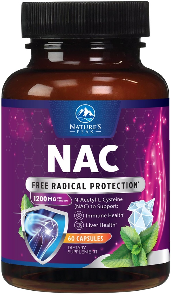 N-Acetyl-L-Cysteine 봉사 당 NAC 보충교재 - 1200mg - 강력한 산화 방지제를 가진 최선 흡수 면역성이 있는 지원 - 호흡 & 간 건강 지원 - Gluten는 미국 - 60의 캡슐에 넣었습니다
