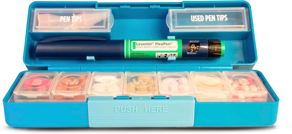 GMS Group Medical Supply, LLC Diabetic Pen Case & 7 Day Medicine 주최자 - Diabetic Supplies에 대한 여행 키트 - Glance Medicine Reminder에서 - 안전하게 새로운 중고 바늘을 보유 - 소형 및 Discreet