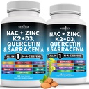 비타민 D3, K2, 아연, Quercetin, Triphala, Sarracenia Purpurea, Elderberry, Holy Basil, Bee Propolis, Bromelain, L-Lysine - 120 조사를 가진 새로운 나이 NAC 보충교재 N 아세틸 Cysteine-