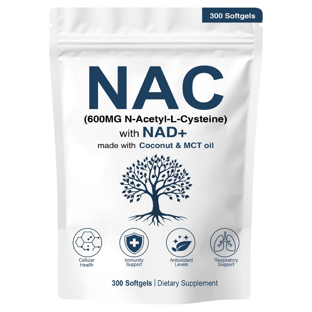 NAC 600mg 비 GMO, 글루텐 자유로운, 유기 NAC 보충교재 N 아세틸 Cysteine 캡슐을 가진 세포질 & Lung 건강, 300 Softgels를 위한 NAD+
