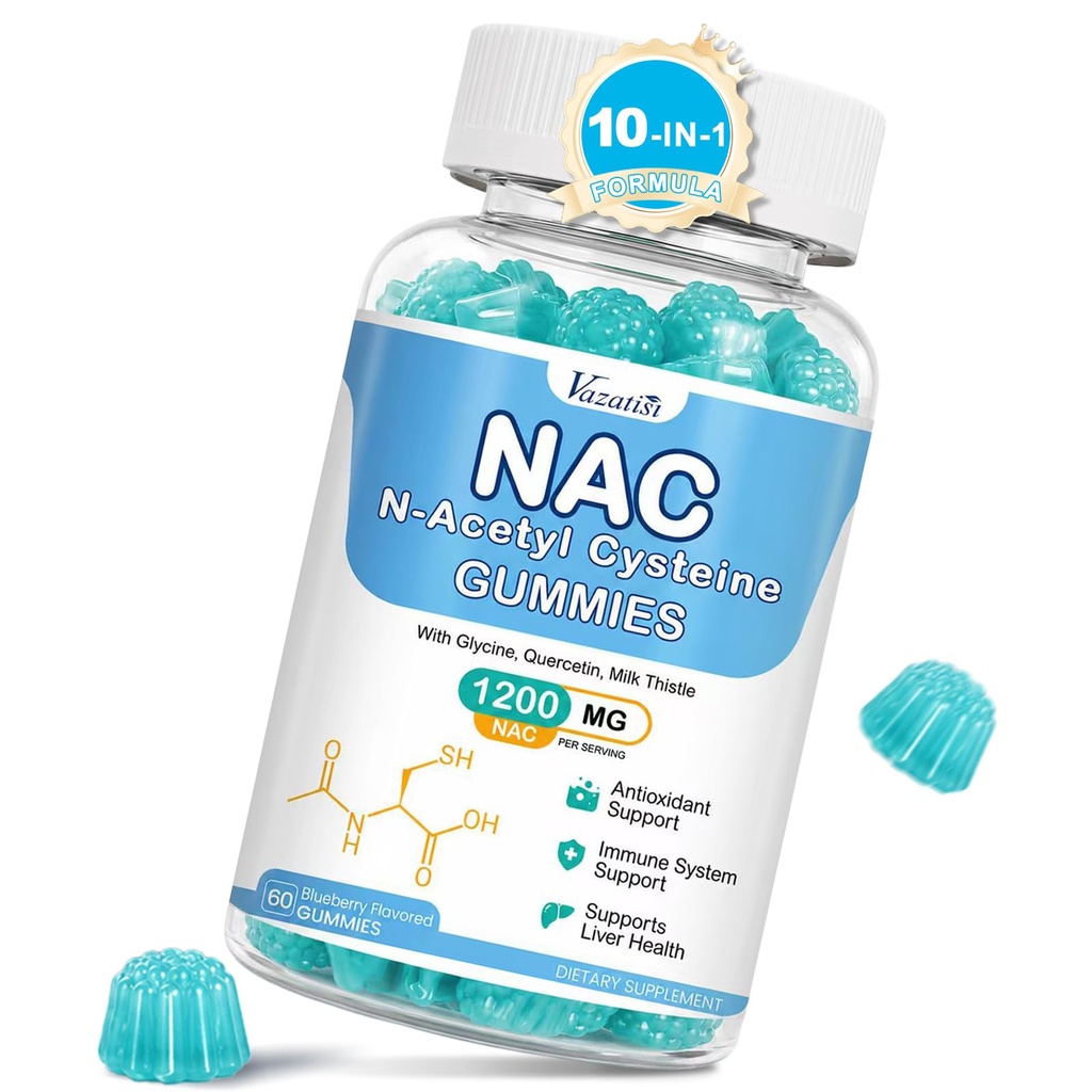 NAC Gummies, 우유 이틀, 셀레늄, B6, B12 - 산화 방지제, 면역 지원 - N 아세틸 Cysteine 600 Gummy 당 mg - 블루 베리 맛, 60 Cts