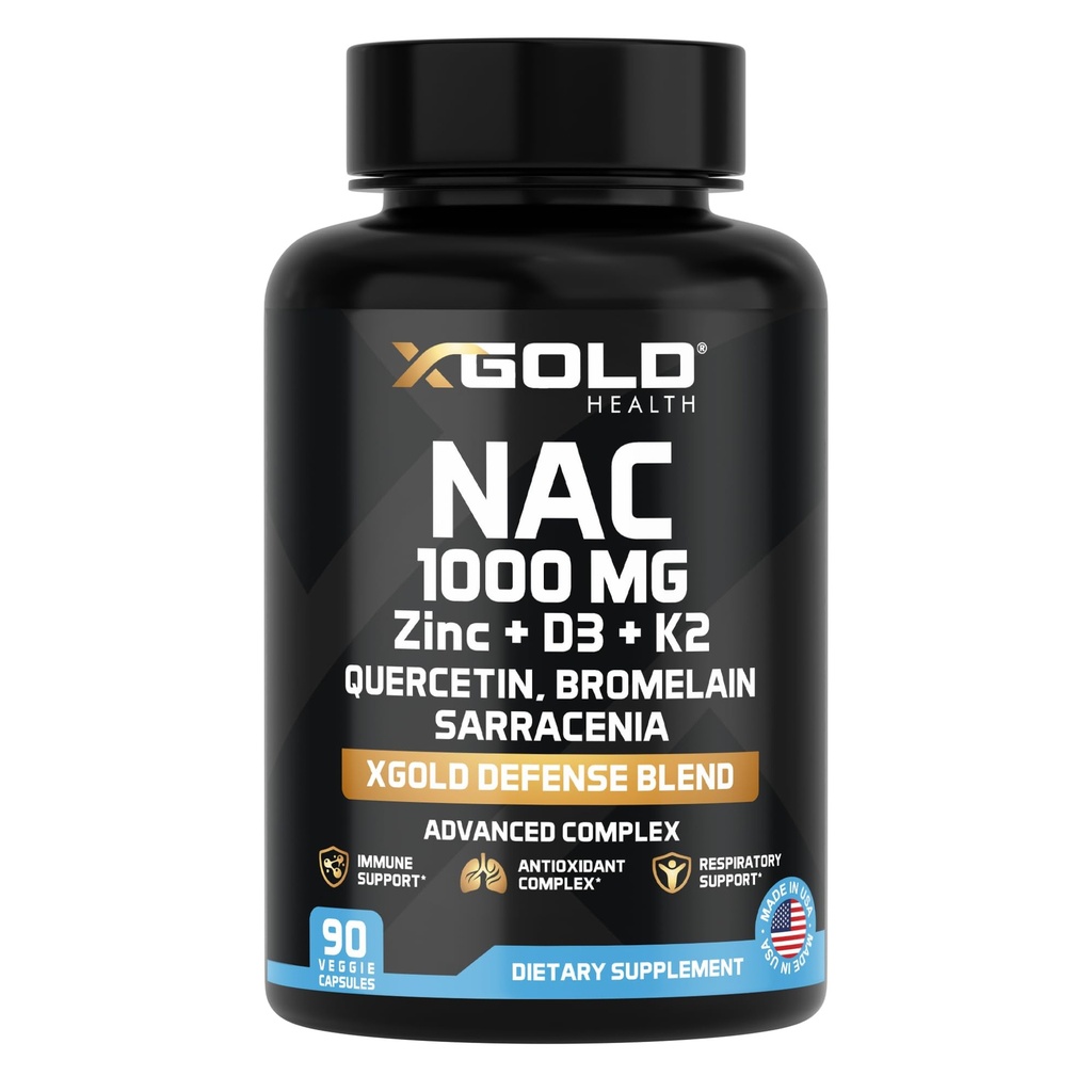 Quercetin 95%, Bromelain, 아연, 비타민 C, D3 & K2 면역 지원 & 산화 보충교재 진보된 방어 혼합 90 Veggie 캡슐을 가진 XGold 건강 NAC 1000 mg