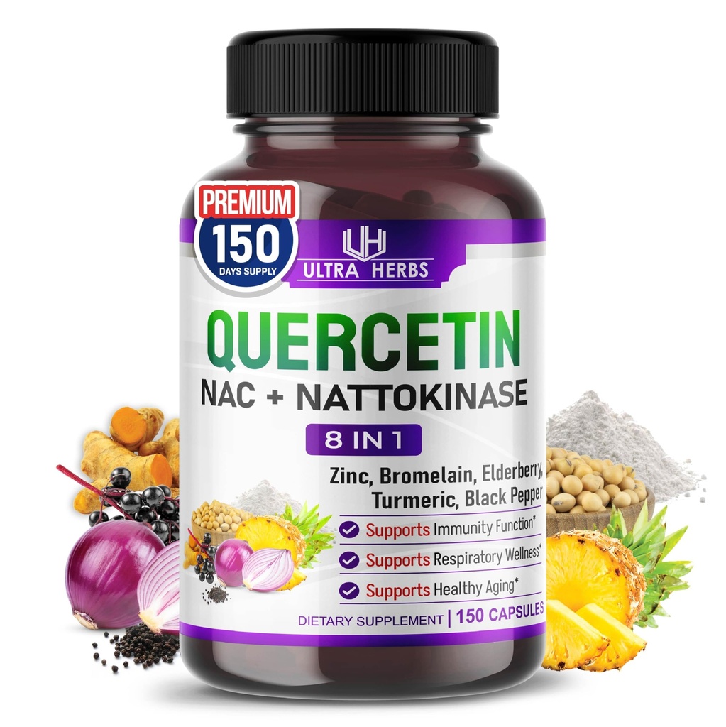 Bromelain, 비타민 C 및 아연, Nattokinase, NAC, Elderberry, Elderberry를 가진 Quercetin 보충교재 | 면역력을 위한 1개의 매우 산화 방지제에서 8 | 150의 캡슐