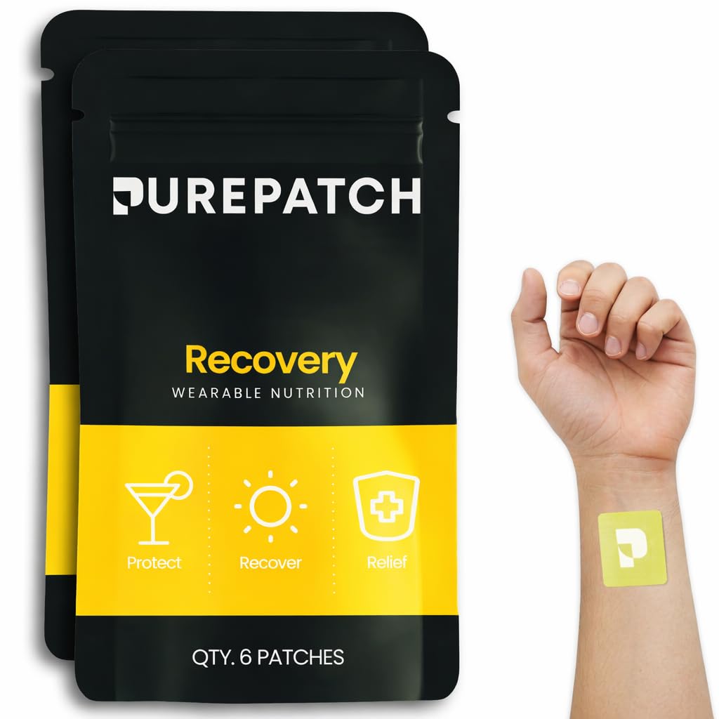 Pure Patch Recovery Patch – 플랜트 기반 Vegan 토픽 패치 – DHM – NAC – 글루타티온 – B-Complex – Non-Ingestible – Water-Resistant – Gentle on Skin – 글루텐 무료 – 미국 – 12 패치