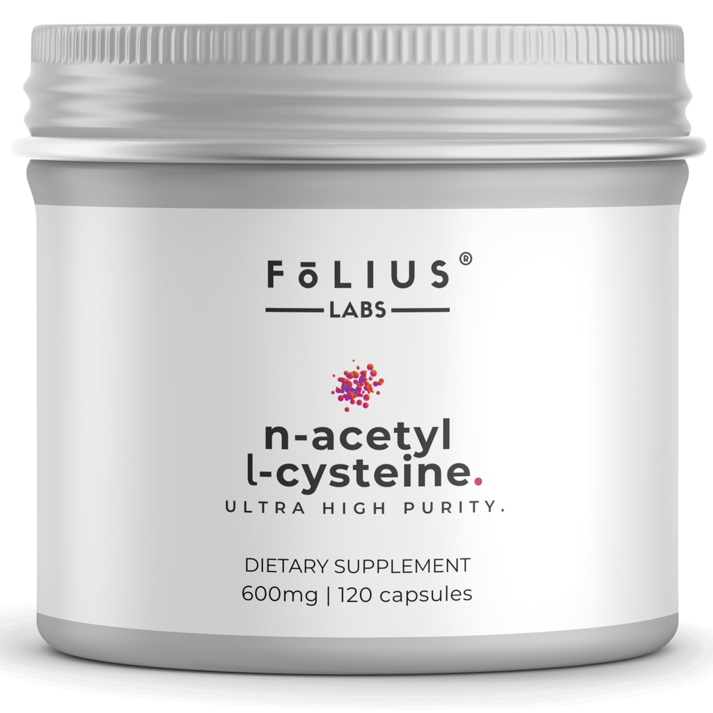 FOLIUS LABS 깨끗한 라벨 N-Acetyl L-Cysteine (NAC) 600mg 보충 - Lungs 및 호흡 지원 - 면역 건강 지원 - 120 Veg 캡슐