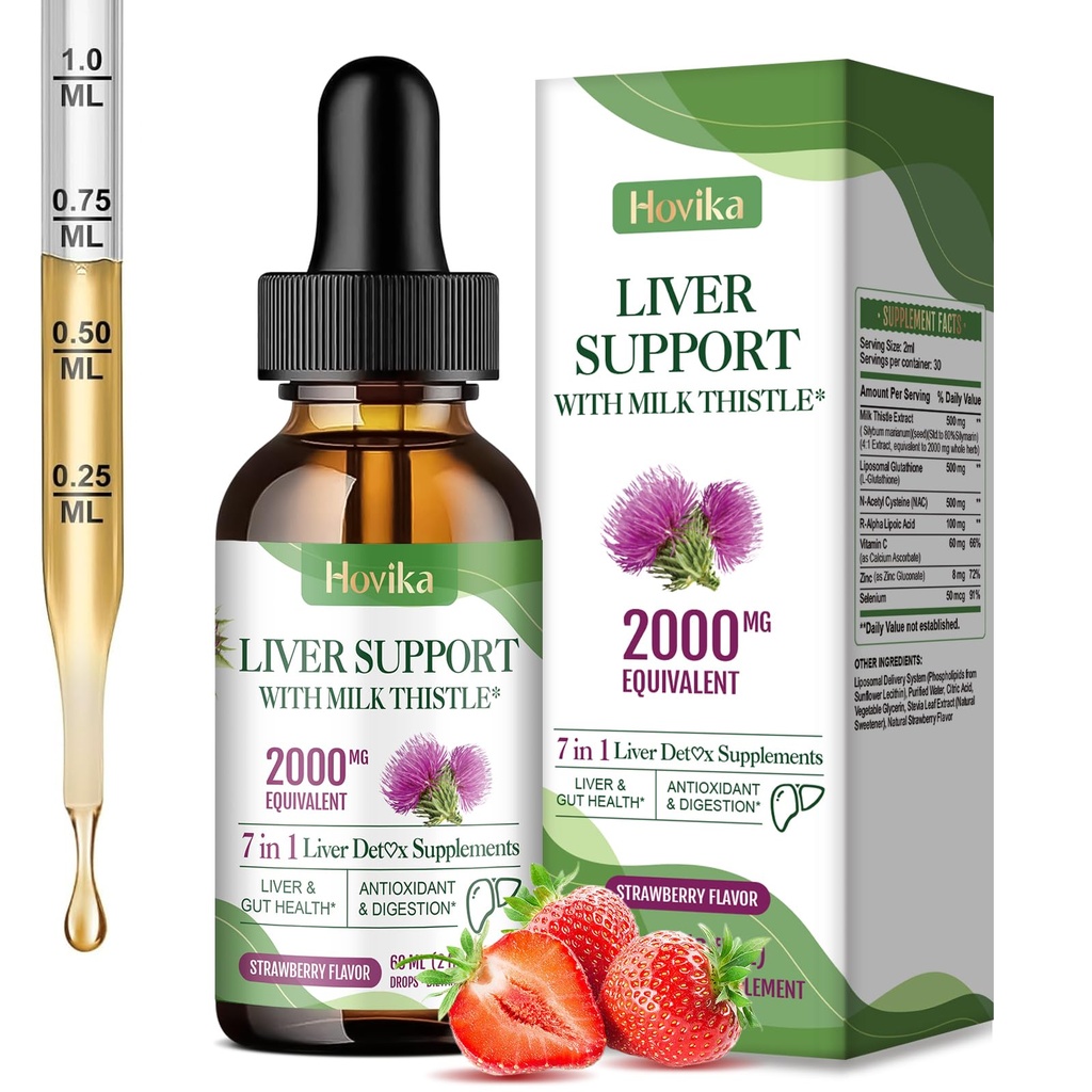 Liver Cleanse Detox & Repair Liver 지원 우유 글루타티온, NAC, ALA, 비타민 C, 아연 및 셀렌을 사용하여 간질 & 방어, 면역 & 피부 지원 - 딸기 맛, 2 Fl Oz