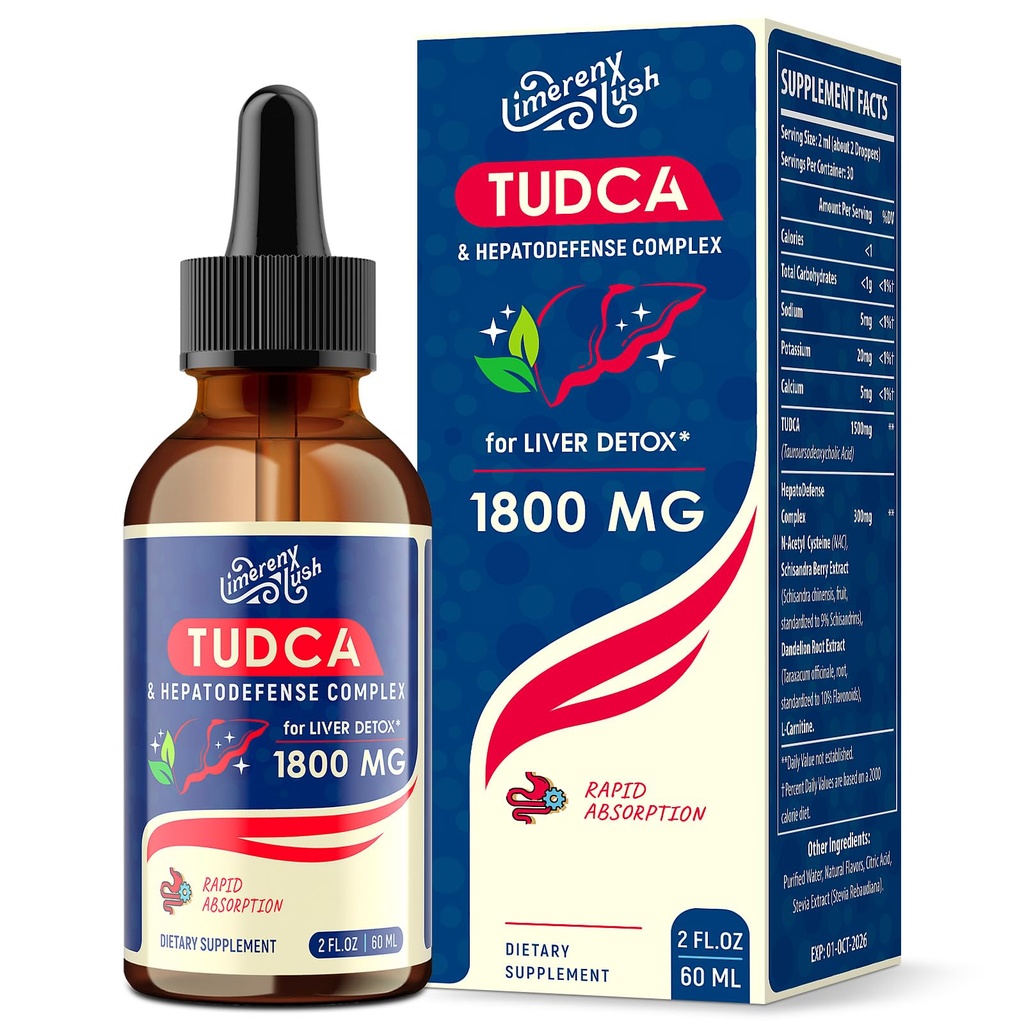 TUDCA Liver Support Drops 1800mg - Bile Salts, NAC, Schisandra 및 Dandelion, Liver Detox 및 Repair와 강력한 Liver 보충 - 빠른 흡수, 설탕 - 무료, 알코올 - 2 Fl.Oz