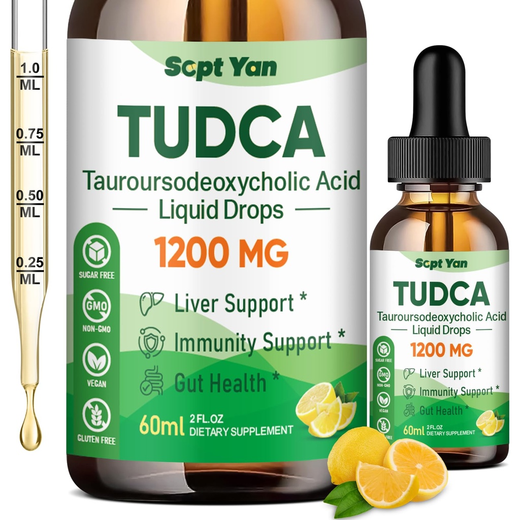TUDCA 보충교재 1200mg 액체 하락, TUDCA, NAC, 우유 이틀씨 및 Dandelion를 가진 간결, 간결한 보충교재 및 Gallbladder Cleanse & 수선, 설탕 자유로운, Vegan, 레몬 풍미, 2 Fl Oz