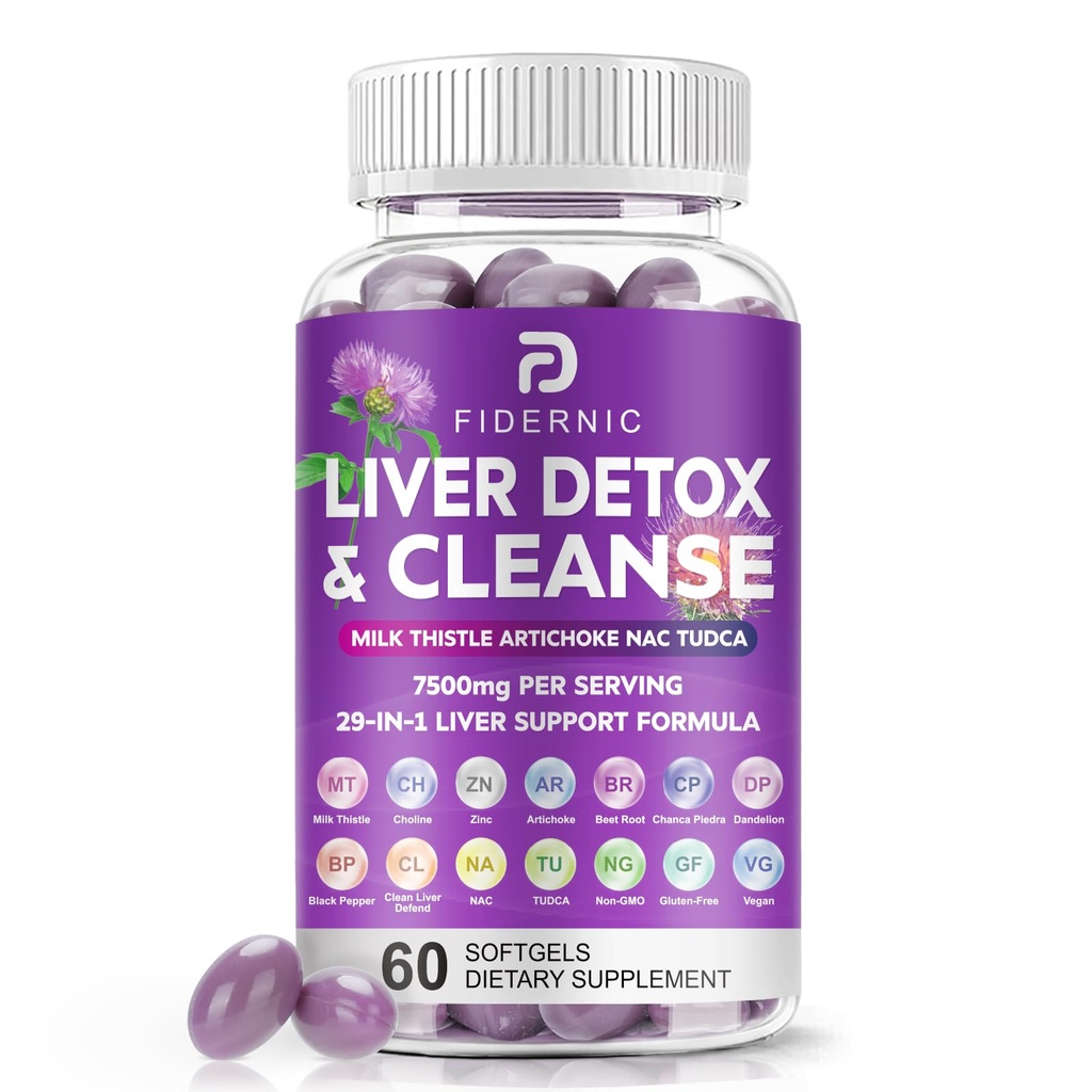 Liver Cleanse Detox & Repair - 초본 간병 지원 우유 이틀 보충교재, Silymarin Artichoke 추출물 Dandelion Beet TUDCA Choline NAC, 60 Softgels를 가진 7500mg 힘 간병 건강 지원