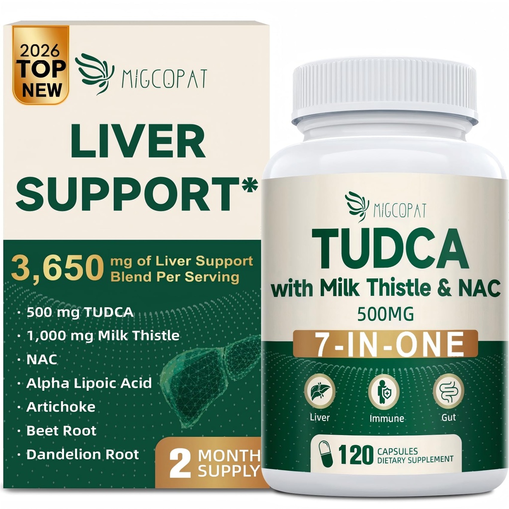Migcopat 7-in-One TUDCA 보충교재, 우유 이틀, NAC, 알파 Lipoic 산, Dandelion 뿌리, Bile 소금 TUDCA for Liver Cleanse Detox & Repair, Bile Flow and Digestive Support - 120 캡슐
