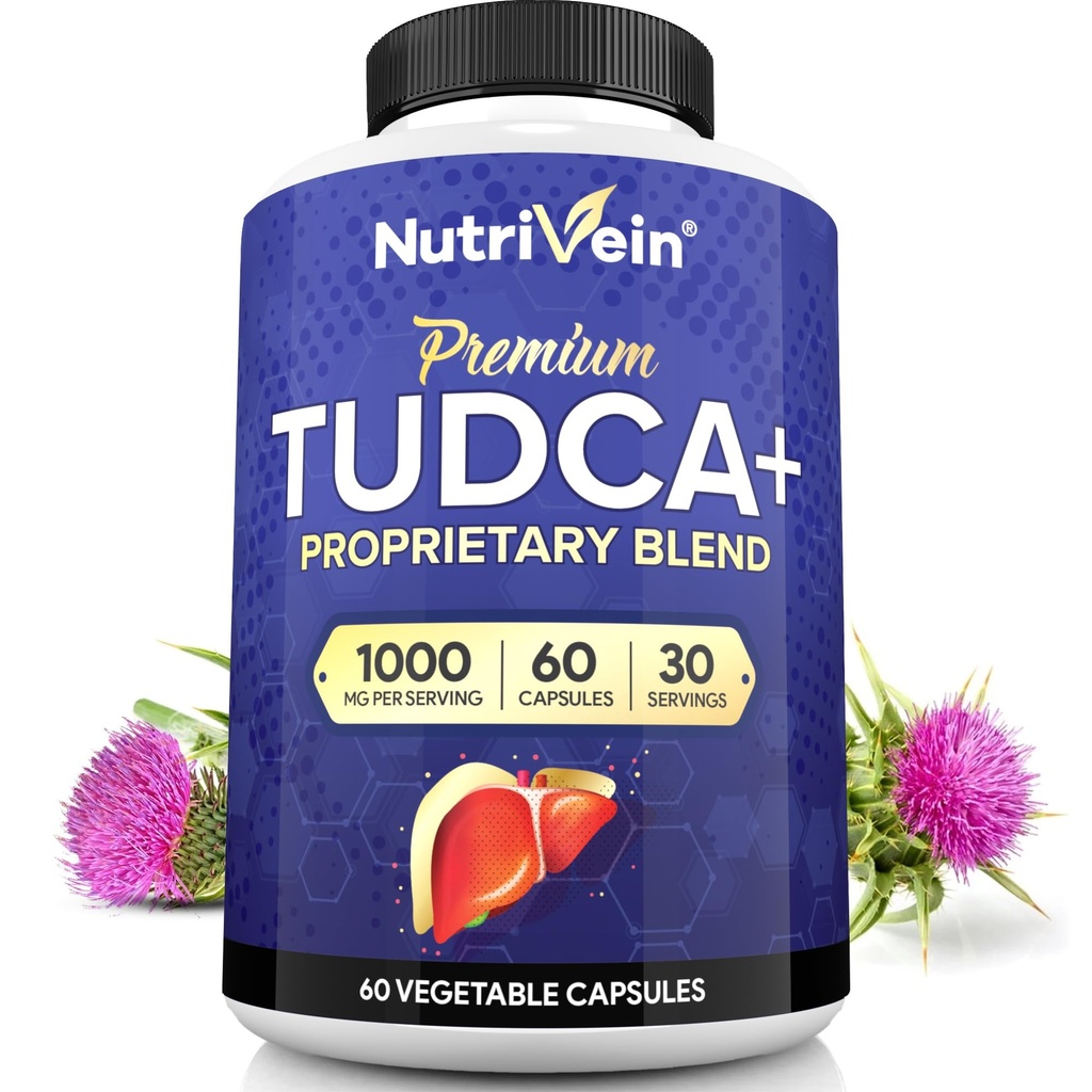 Nutrivein 프리미엄 TUDCA + Liver 지원 보충교재 1000mg - 30 일 공급 (60의 모자): Liver Wellness를 위한 TUDCA 보충교재 더미 소금