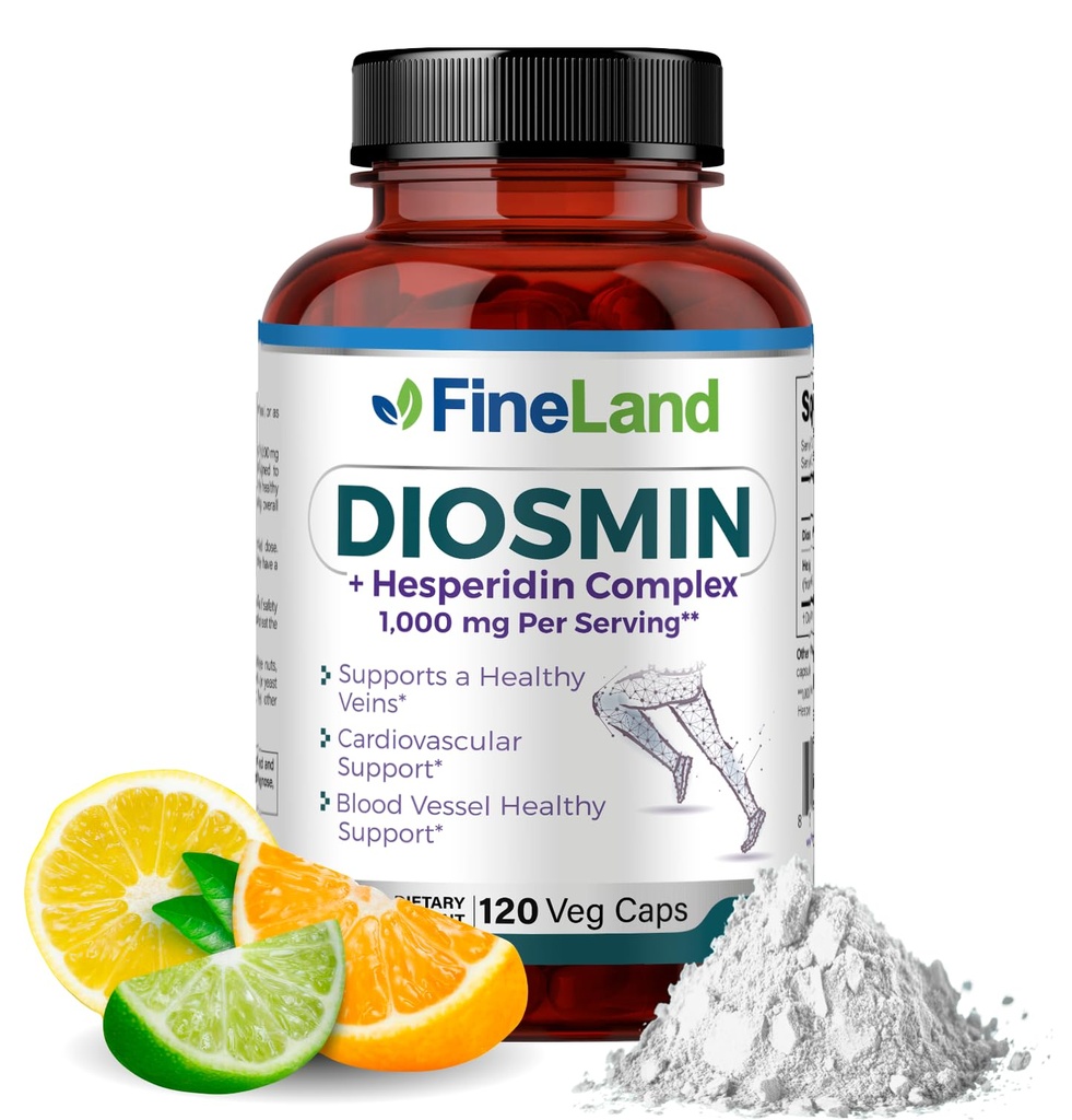 FineLand Diosmin & Hesperidin Complex, 프리미엄 고급 공식, 1000 mg, 혈액 흐름 및 순환 지원, 120 캡슐, 100 % Vegan, 모든 자연