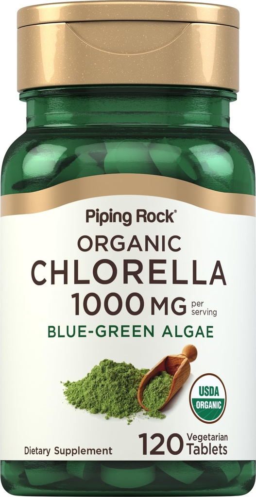 Piping Rock Chlorella | 1000mg | 120 정제 | 블루 그린 조류 | 브로큰 셀 벽 유기 | 비 GMO, 글루텐 무료 보충