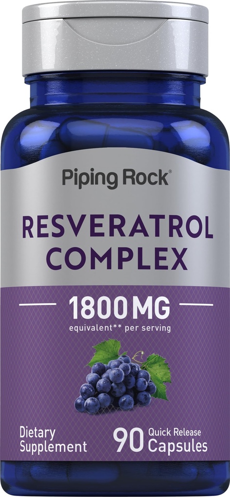 Piping Rock Resveratrol Complex | 90 캡슐 | Ultra Potent | Non-GMO, 글루텐 프리 보충교재