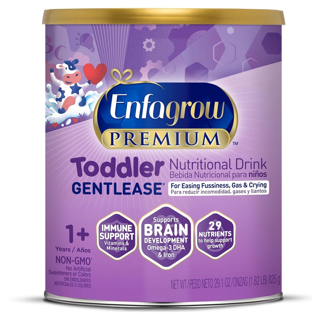 Enfagrow PREMIUM Gentlease 유아 영양 음료, 진짜 우유로 만든, 에세 Fussiness에 디자인, 가스 & Crying, 뇌 빌딩 오메가-3, 성장을위한 영양소 & 면역 지원, 분말 캔, 29.1 Oz