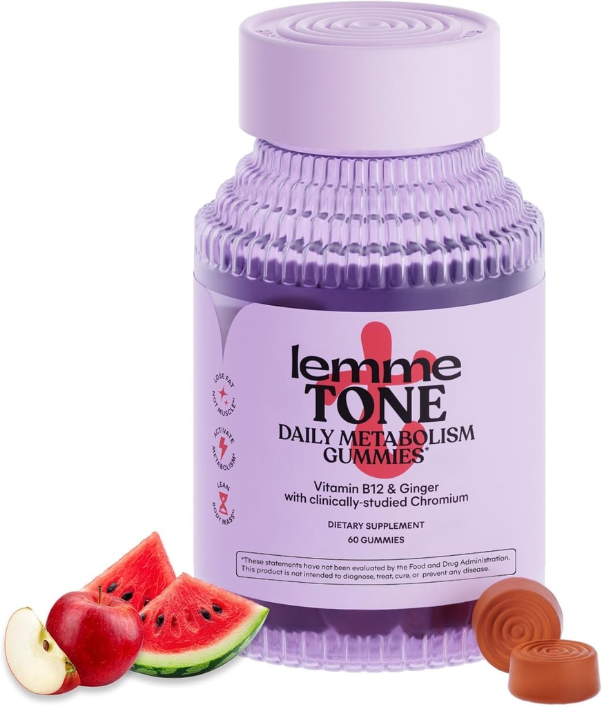 Lemme Tone Metabolism Gummies, Apple Cider Vinegar, 임상적으로 Chromium, B12, Ginger Root Extract, Lean Body Mass, Watermelon Apple 풍미 (30 일 공급)를 촉진