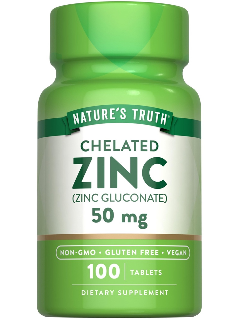 자연의 진실 킬레이트 아연 50mg | 100 정제 | 필수 미네랄 보충 | 아연 Gluconate | Vegan, Non-GMO & 글루텐 무료