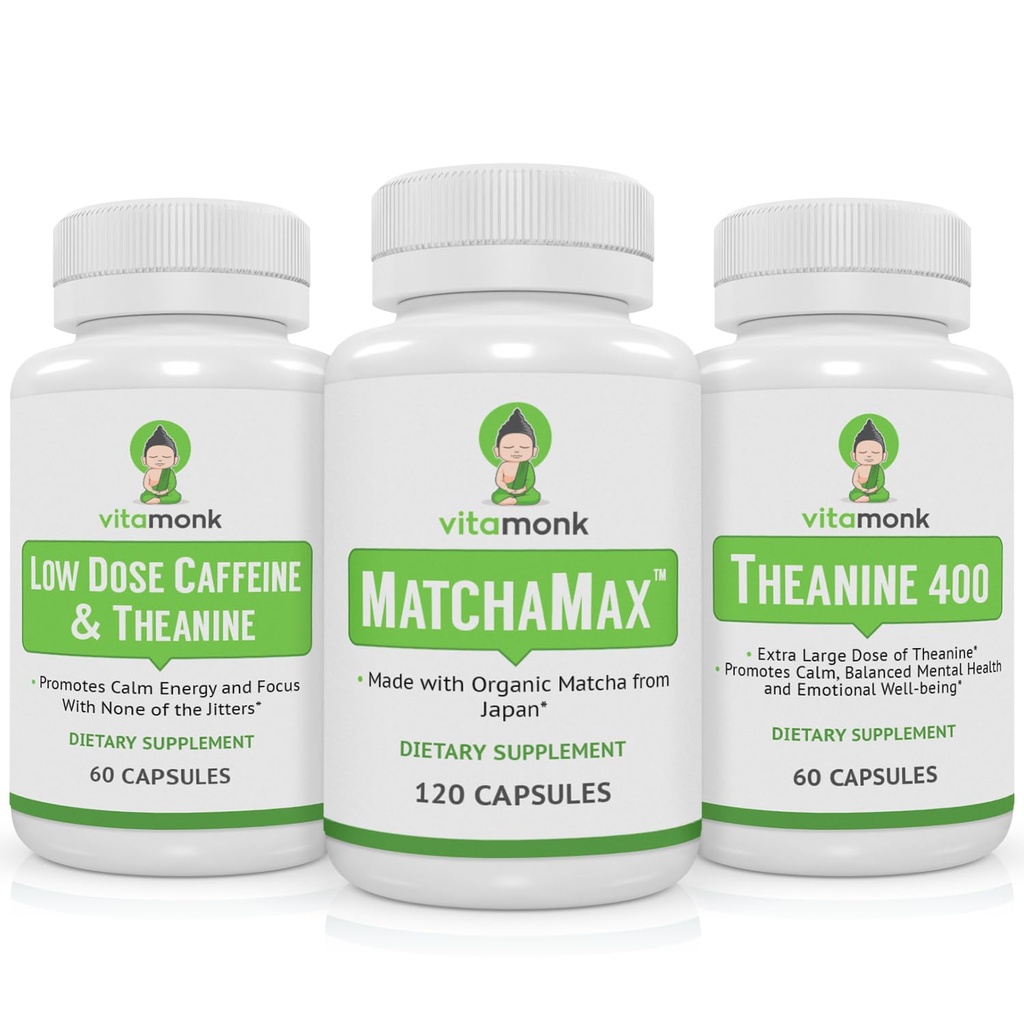 VitaMonk Matcha, 낮은 복용량 카페인과 Theanine 번들 - Calm, Jitters없이 집중 에너지