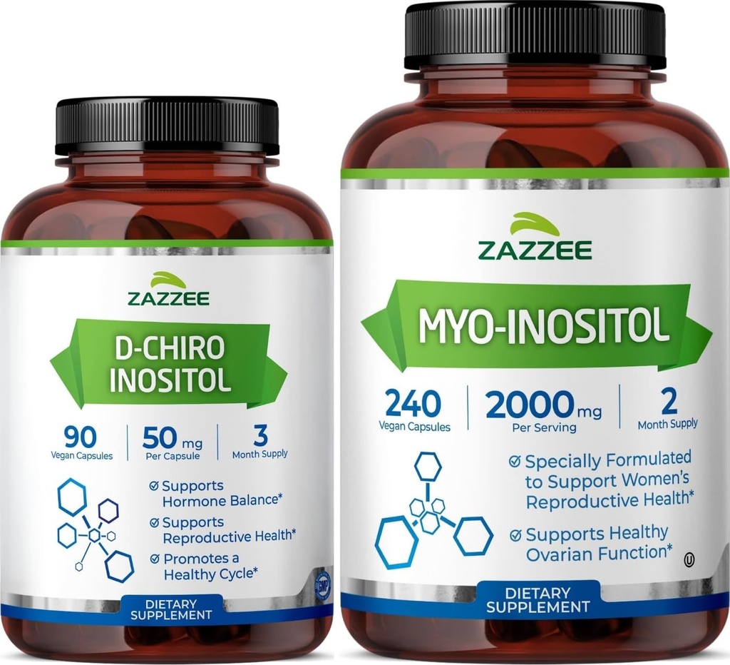 Zazzee 40:1 비율 Myo 및 D-Chiro Inositol 여성용 보충교재 | D-Chiro 및 Myo Inositol 캡슐 사이클 규정 Ovarian 지원 및 여성용 전반적인 호르몬 균형 - Vegan & ISO 실험실 테스트