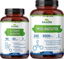 Zazzee 40:1 비율 Myo 및 D-Chiro Inositol 여성용 보충교재 | D-Chiro 및 Myo Inositol 캡슐 사이클 규정 Ovarian 지원 및 여성용 전반적인 호르몬 균형 - Vegan & ISO 실험실 테스트