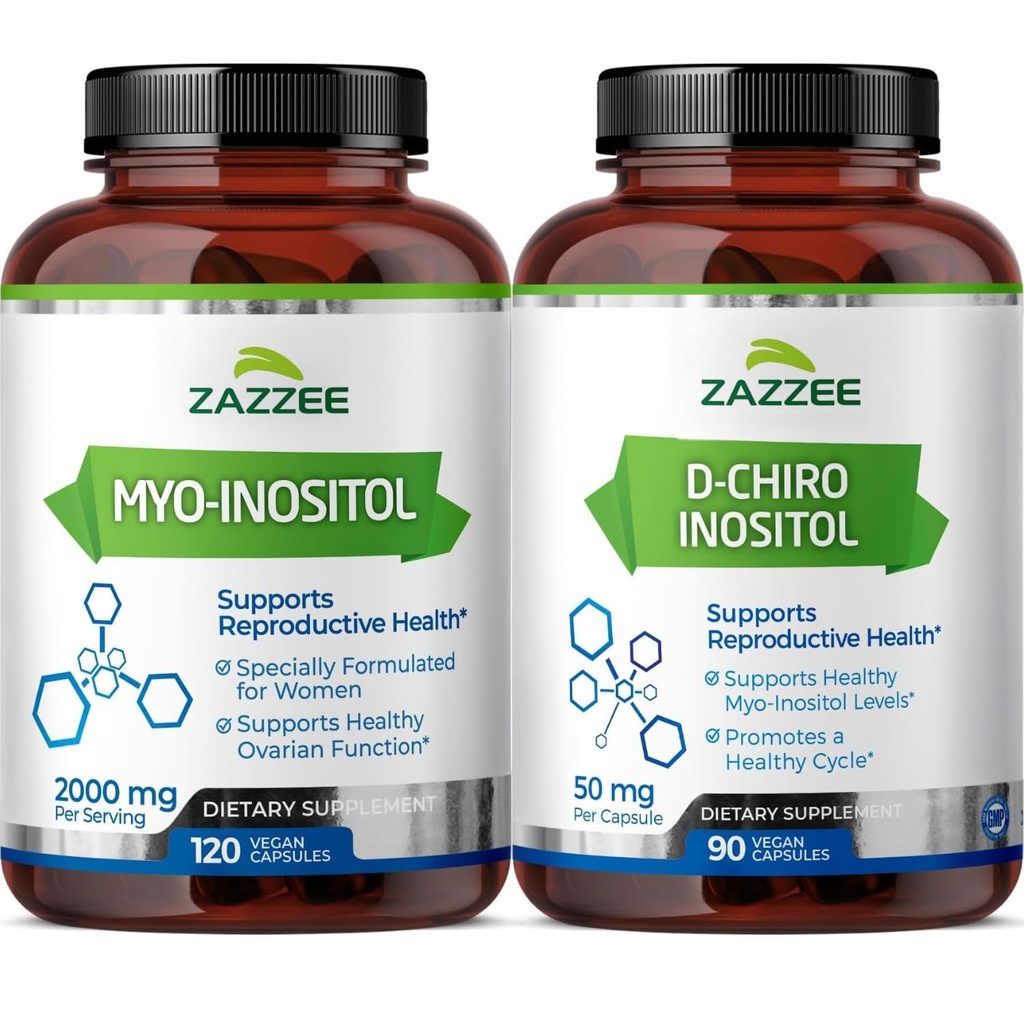 Zazzee 40:1 비율 Myo 및 D-Chiro Inositol 여성용 보충 | 사이클 규정 Ovarian 지원 및 여성용 전반적인 호르몬 균형을위한 Myo Inositol 캡슐 플러스 D-Chiro - Vegan & ISO 실험실 테스트