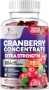 Cranberry Gummies 50 : 1 크랜베리 추출물 - 25,000mg으로 만든 Urinary Tract 지원, Cleanse & Protect, Cran Berry Gummy Supplement + 비타민 C, 여성을위한 Chewable Cran 알약 - 60 구미