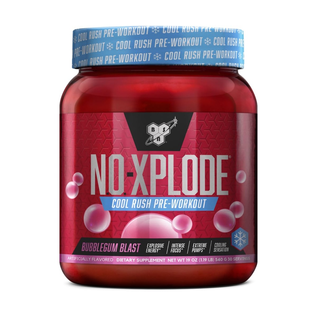 BSN N.O.-XPLODE 쿨 러시 사전 운동 분말, Creatine 및 Beta-Alanine, 새로운 맛이있는 남성과 여성을위한 Preworkout 에너지 보충 : Bubblegum 폭발, 30 서빙