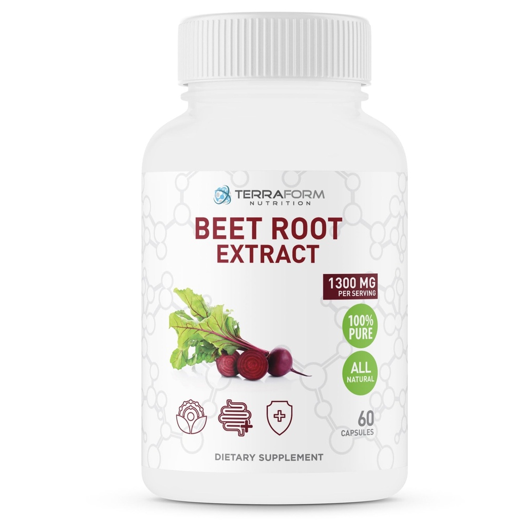 레드 Beetroot 추출물 1300mg / 서빙 - 분말 Beetroot 보충 - 60 캡슐 - 1 개월 - Vegan Friendly - 미국에서 만든