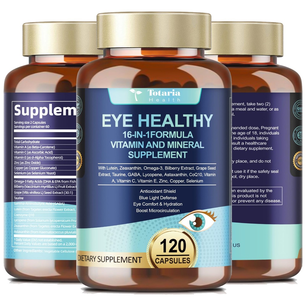 2개의 눈 비타민과 무기물 Bilberry 추출물 Omega-3의 고위 Macular 건강과 건조한 눈, 눈 비타민 Lutein 및 Zeaxanthin 지원 눈 스트레인 & Hydration (120의 캡슐)를 위한 눈 비타민