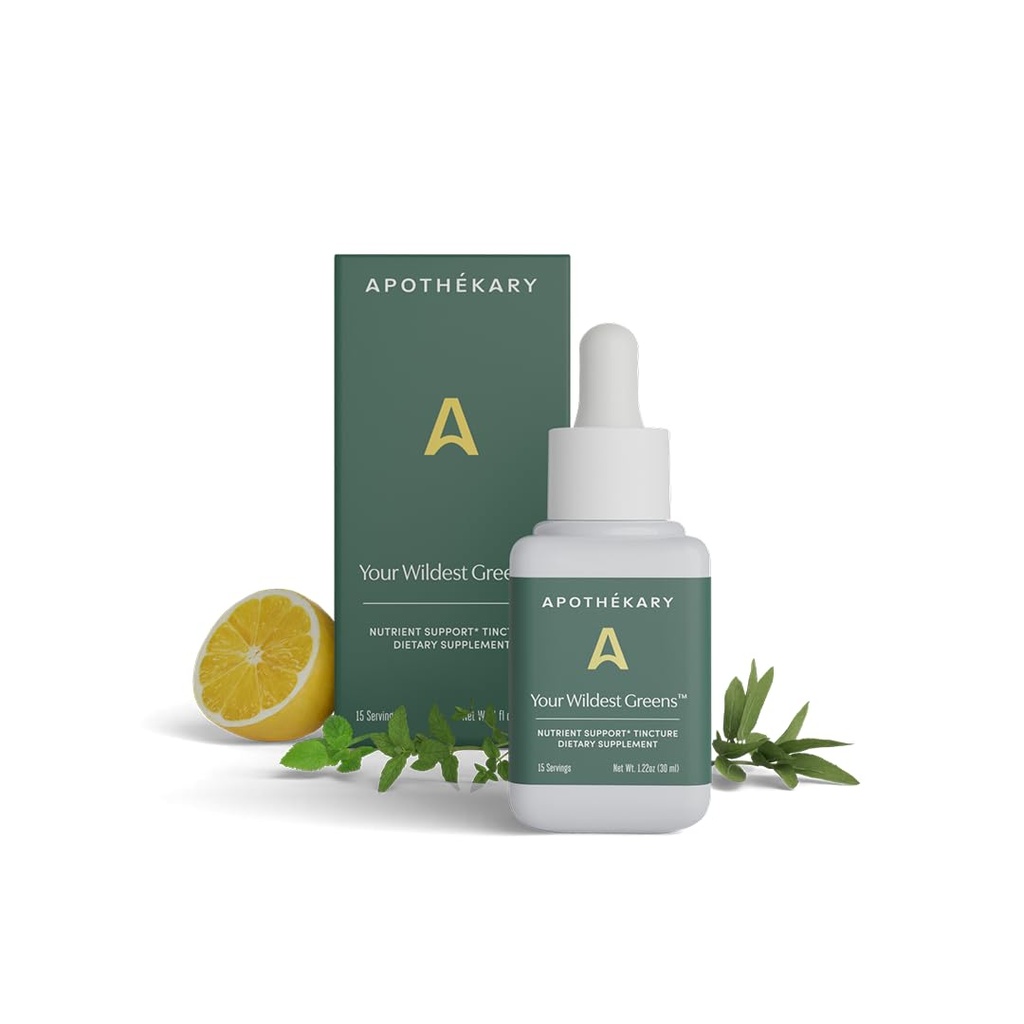 Apothékary Your Wildest Greens Herbal Liquid Drops, All-in-One Daily Superfood Supplement, 비타민 및 미네랄 지원, 5X Greens Powders, Sugar Free, Calorie Free, (15 서빙) 1.22oz