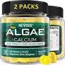 (2 팩) 여성을위한 칼슘 Gummies, 설탕 무료 칼슘 Sustainable 조류에서 보충 (3rd Party Tested) 비타민 D3 K2, C, 아연, Boron, 뼈 강도, 칼슘 Absoption, Vegan