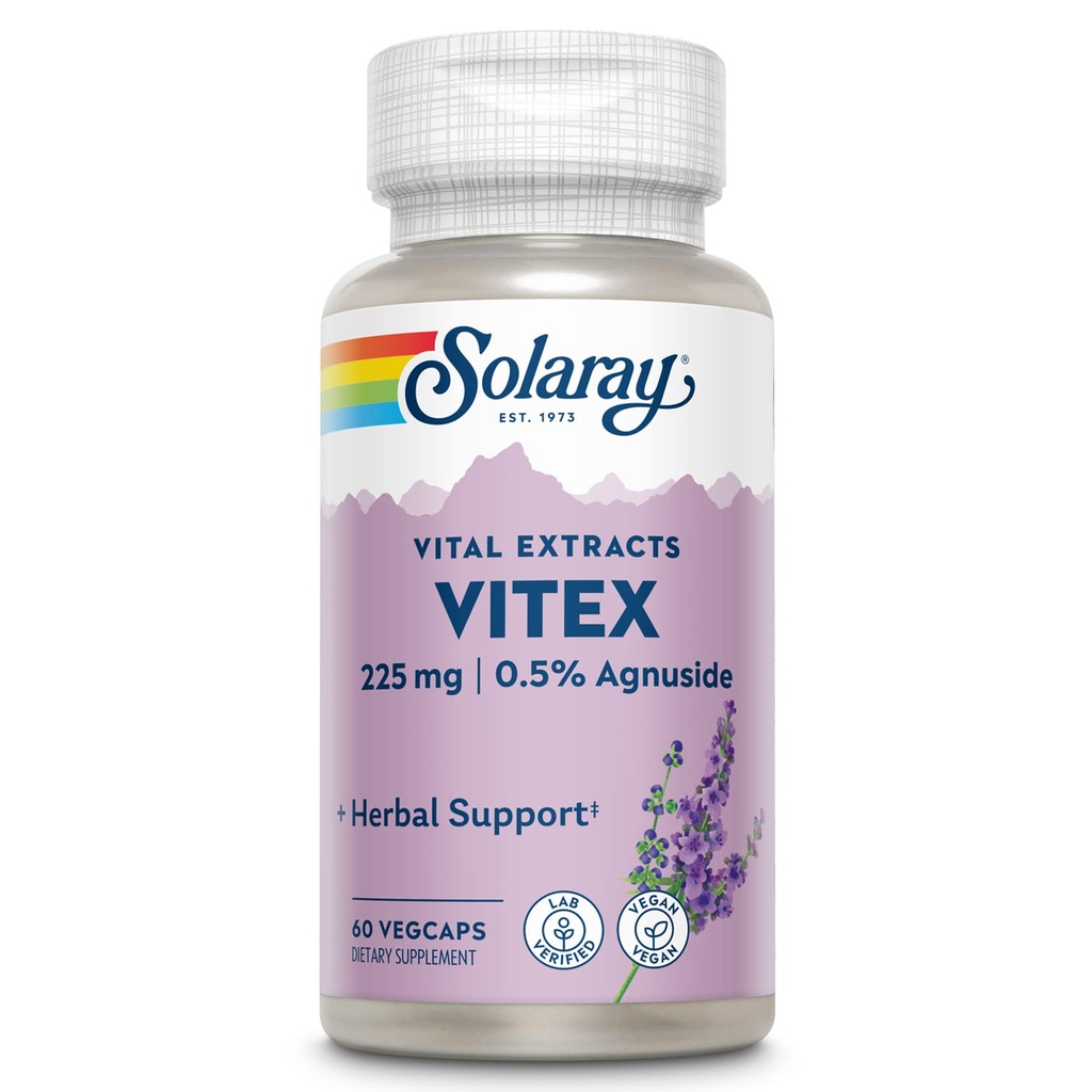 SOLARAY Vitex Berry 추출물 225 mg - 여성을위한 Chasteberry 보충 - 전통 호르몬 균형 지원 - Chaste Tree Berry - Vegan, Lab Verified - 60 서빙, 60 VegCaps