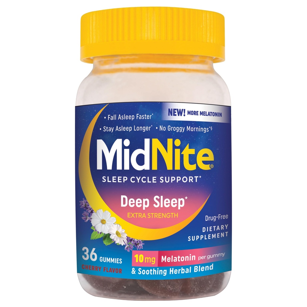 MidNite 깊은 잠 여분 힘, 10 mg Melatonin 잠 원조, 비하 비트 형성, 성인을 위한 초본 규정식 보충교재, 마약 자유로운, 글루텐 자유로운, Lactose 자유로운, 채식주의자 친절한, 36 Gummies