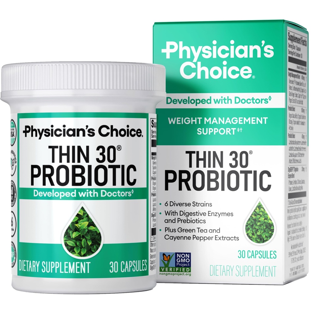 Physician's CHOICE Probiotics for Weight Management & Bloating - 6 Probiotic Strains - Prebiotics - 주요 성분 Cayenne - 지원 Gut 건강 - 여성 및 남성을위한 무게 관리 - 녹차 - 30 CT