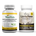 Vegan Vitality 두뇌 영양 번들 - 사자 Mane Nootropic 캡슐과 Vegan Multivitamins. Vegans와 Vegetarians를 위한 기억과 초점 및 전반적인 건강을 위한 고강도 식물 기초를 두는 보충교재