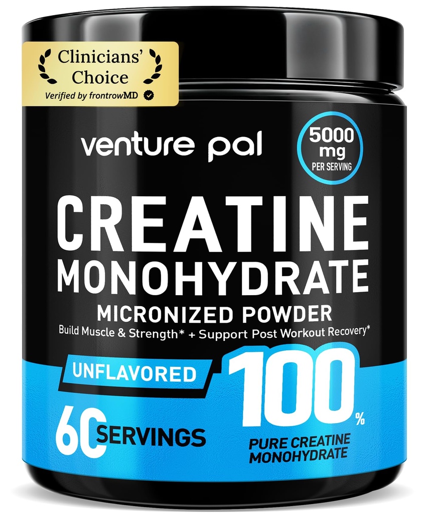 벤처 팔 100 % 순수 마이크로 화 된 크레아틴 Monohydrate 분말, 여성 및 남성, 비건, 케토, 글루텐 무료, 5g (5000mg), 서빙 당 크레아틴 Monohidratada en Polvo