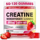 Creatine Monohydrate Gummies, 여자 & 남자를 위한 5g Creatine Gummies.Pre-Workout & 근육 성장 지원, 포함합니다 BCAA, 교원질, 설탕 자유로운, 120 조사