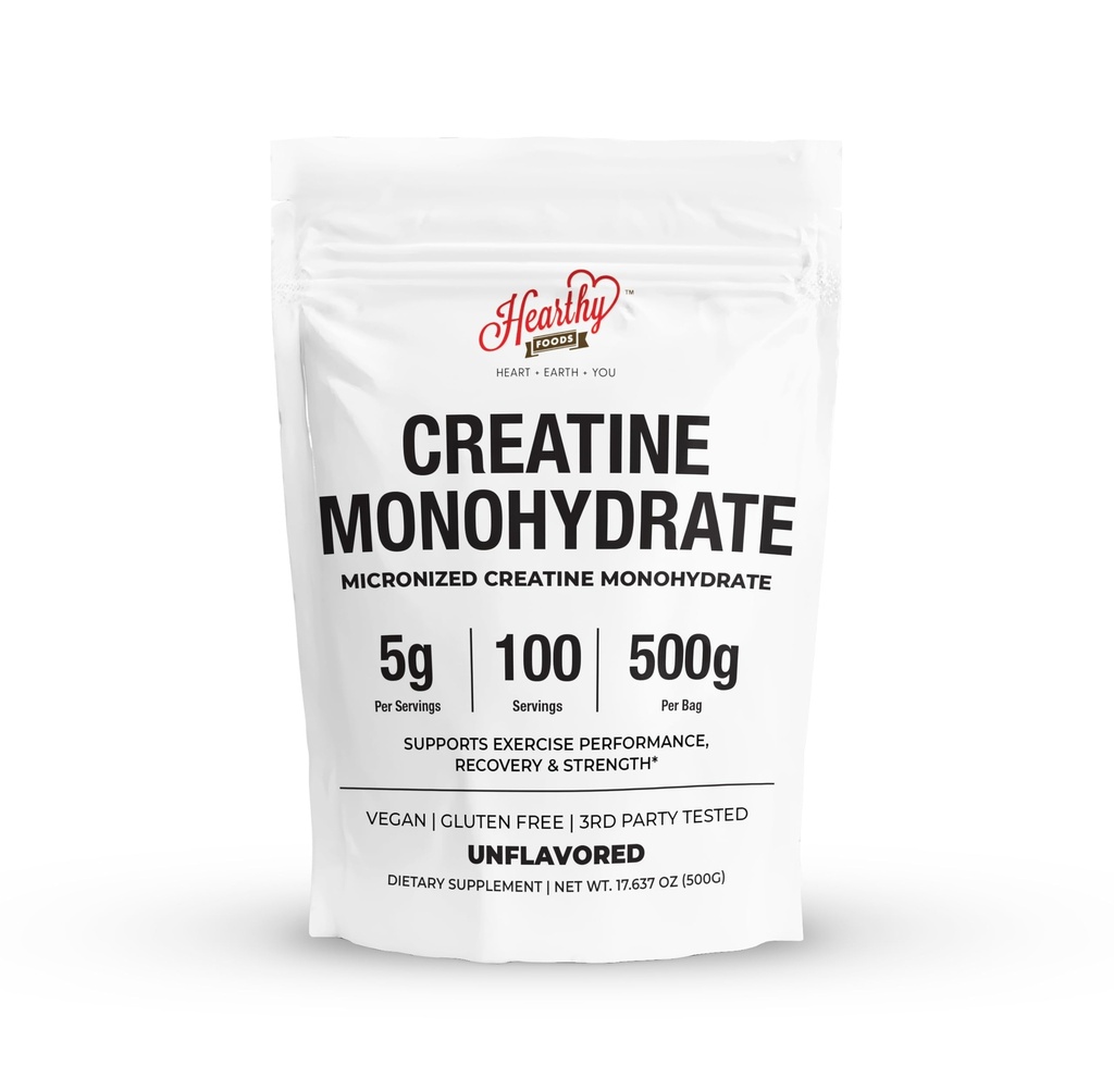건강 식품 크레아틴 Monohydrate Micronized 분말 500G - 100 서빙, 5000mg 서빙 (5g) - 남성 및 여성 근육 성장 및 회복 - UNFLAVORED