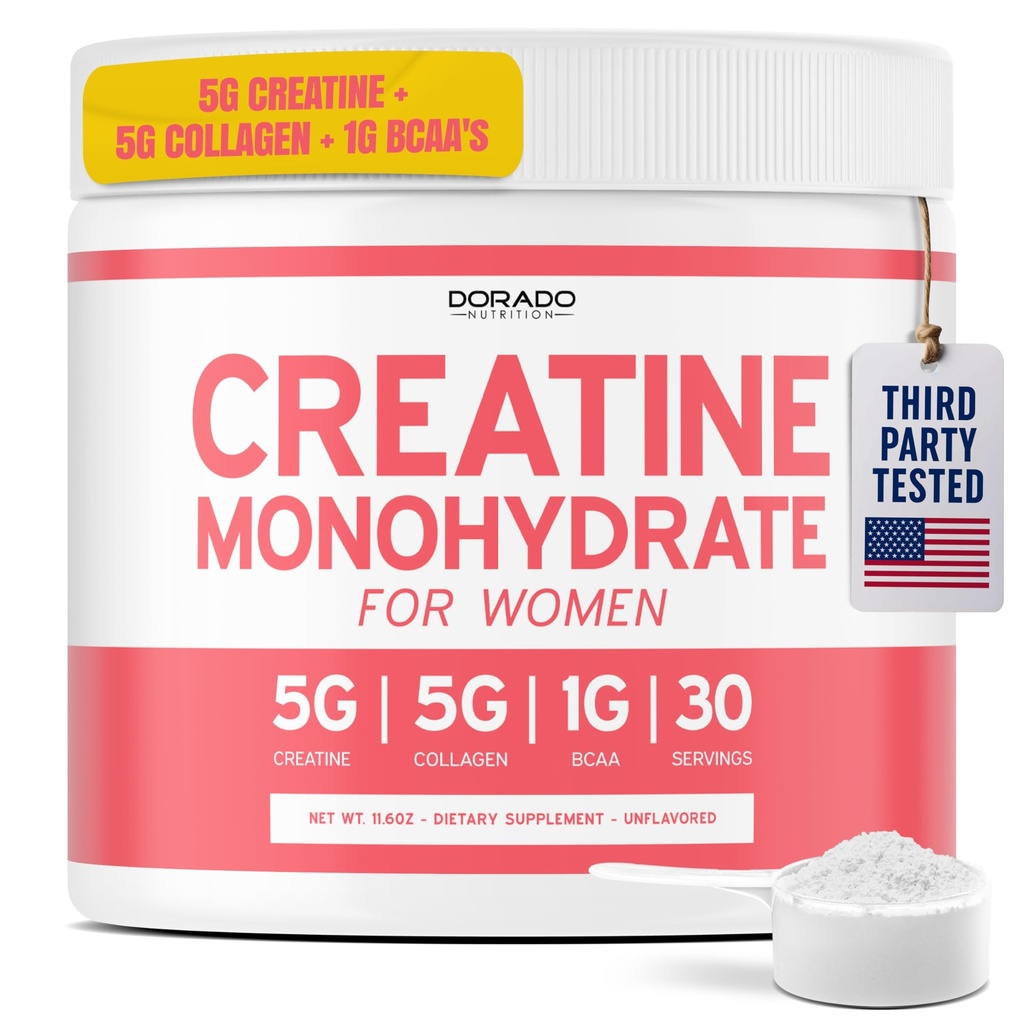 여자를 위한 크레아틴 | 크레아틴 Monohydrate 분말 5G + 5000mg 교원질 + 1000mg BCAA 2:1: 1개의 분말 (30 봉사) 지원 글루타민, Lean 근육, 회복, 에너지 & 체력 비 GMO, 글루텐 자유로운 - 미국 만드는