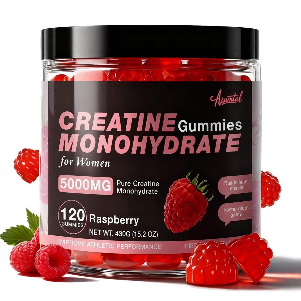 여성 5000 MG, Creatine Gummies, 근육 성장을 위한 Creatine Monohydrate 보충교재, 힘 & 에너지 지원, 설탕 자유로운 전 운동 Gummies 120 조사 라즈베리 풍미